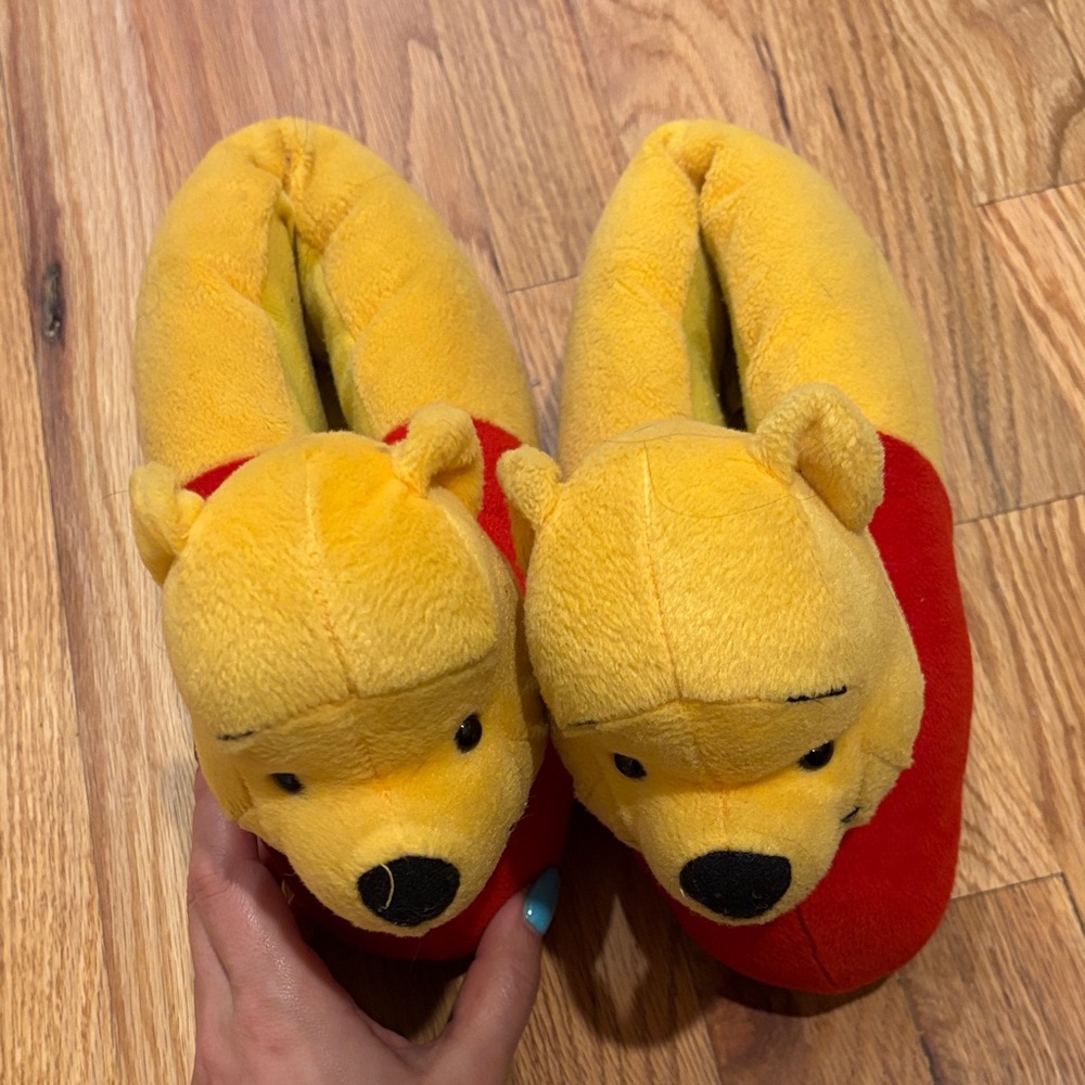 Disney Yellow and Red Winnie the Pooh Plush Slippers